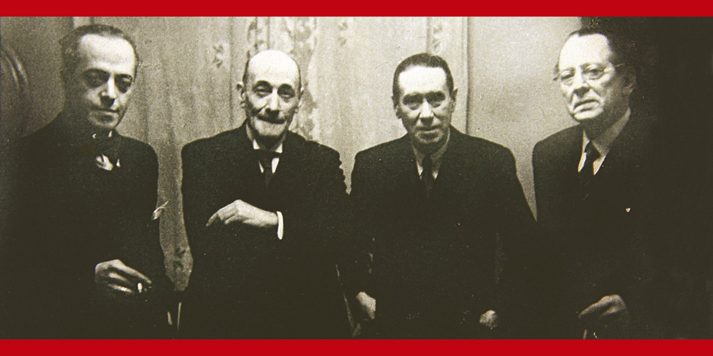 José Cubiles, Ricardo Viñes, Joaquín Turina y Frank Marshall, en el Palau de la Música, Barcelona, 1940.