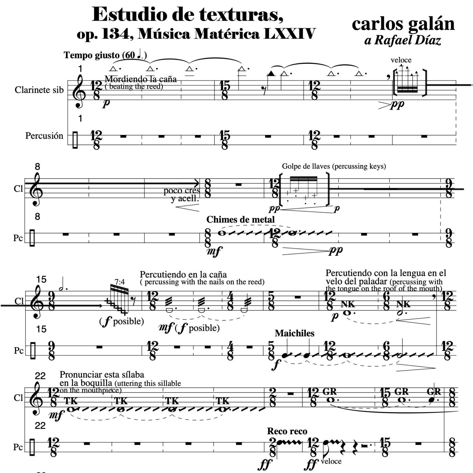 Estudio de texturas, op.134. Carlos Galán a Rafael Díaz.