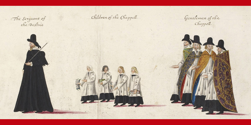 Dibujos de William Camden de la procesión realizada en el entierro de Isabel I de Inglaterra, el 28 de abril de 1603, en la Abadia de Westminter.